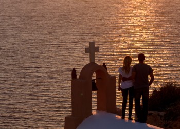 Romantic Sunset View of Santorini